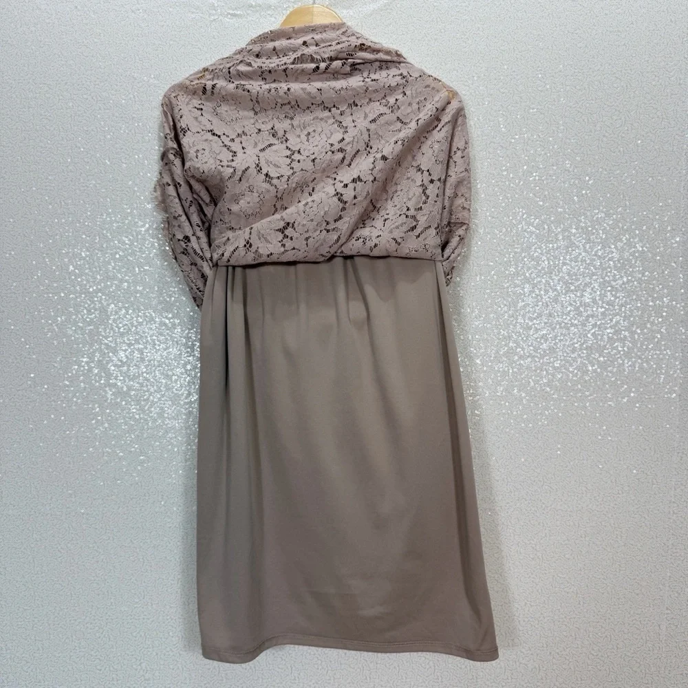 Xhilaration Lace Sleeveless Dress XL Taupe Blush Floral Crochet Mock Neck Boho